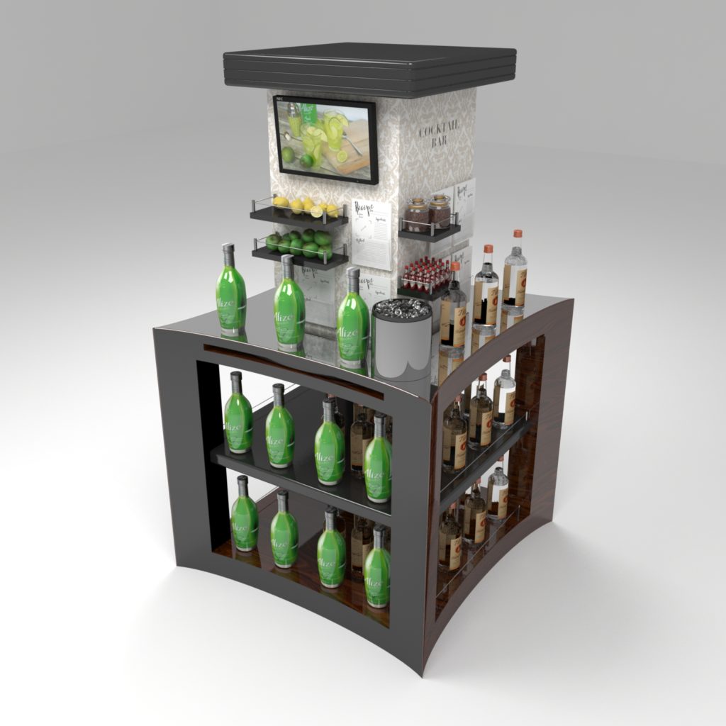 3d rendering and visualization of a product stand and kiosk